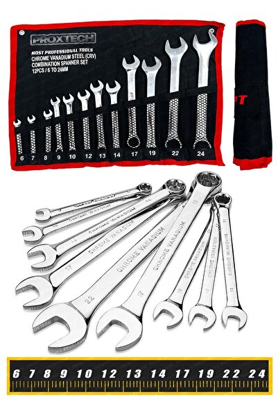 PROXTECH Çantalı Profesyonel Güçlü Sağlam Chrome Vanadium Çelik 12 Parça Kombine Açık Ağız-yıldız Anahtar Tak