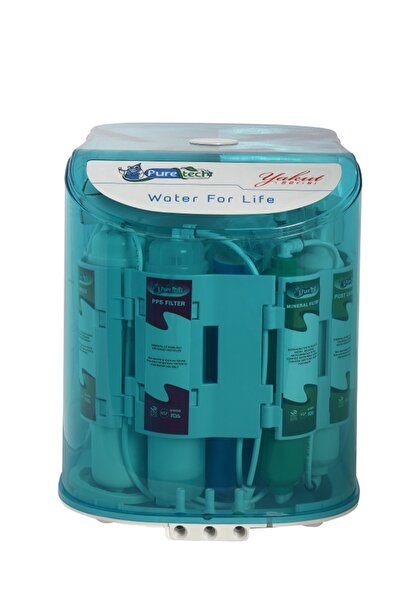 puretech Yakut Pompalı Şeffaf 6 Aşamalı Kapalı Kasa Tezgah Altı Su Arıtma Cihazı (turkuaz Şeffaf)