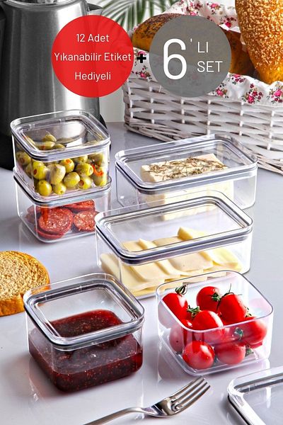 Nandy Home Set of 6 Silicone Seal Covered Labeled Breakfast & Snack Bowl Set X2 0.75 Lt / X4 0.5 Lt