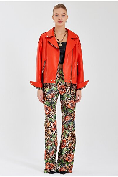 UTOPIAN Slim Fit Ispanyol Paça Pantolon-yeşil/coral