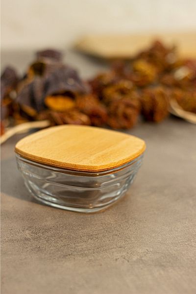 KukiWood Luna 6-Piece Glass Breakfast Set with Wooden Lid, Tray and Glass Bowl Breakfast Set
