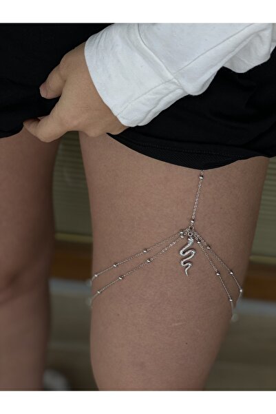 pop up store Gümüş Renk Top Zincir Yılan Detay Bacak Aksesuarı