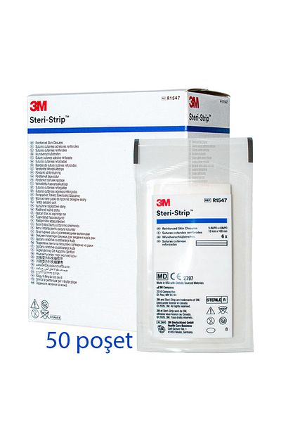 3M شريط خياطة Steri-Strip - 12 مم × 100 مم، موديل R1547، 50 كيسًا (صندوق واحد)