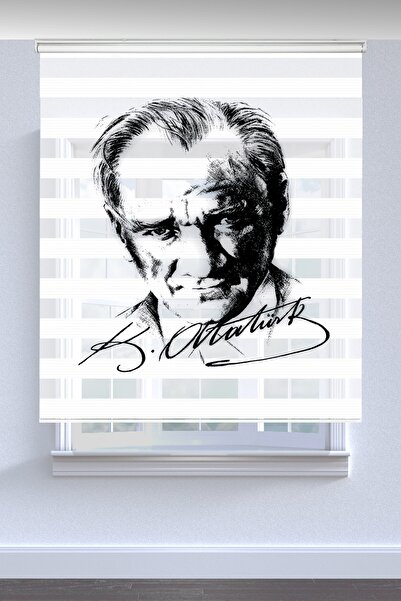 Kanteks Exclusive Imzalı Atatürk Baskılı Genç Odası Zebra Perde