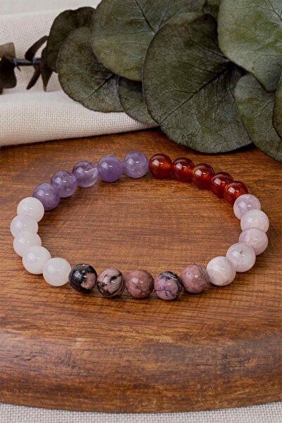 NehirTaş Certified Love Love Bracelet (Pink Quartz, Amethyst, Agate, Kunzite ...