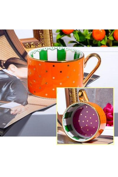 Kosova Orange Porcelain Polka Dot Mug - 243