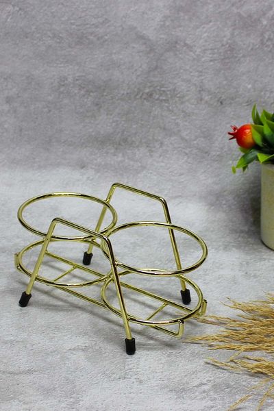 Jenisa 2 Pieces Transparent 750 Ml Labeled Bottle Gold Pourer Shiny Gold Stand Oil Pot Oil Pot