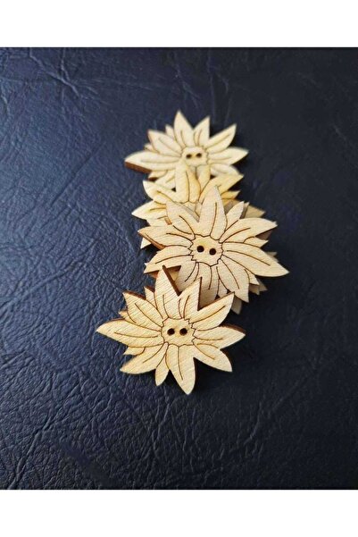 İMREN AKSESUAR Φυσικό ξύλινο κουμπί με φιγούρα λουλουδιού κομμένο και σχεδιασμένο με λέιζερ 3 εκ. 1 συσκευασία 8 τεμάχια