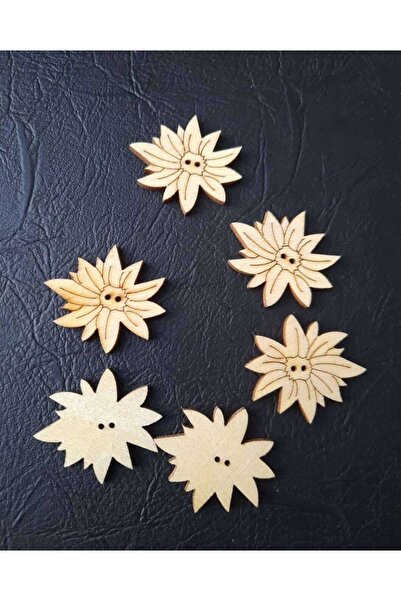 İMREN AKSESUAR Φυσικό ξύλινο κουμπί με φιγούρα λουλουδιού κομμένο και σχεδιασμένο με λέιζερ 3 εκ. 1 συσκευασία 8 τεμάχια