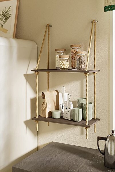 Alyones 2 Katlı Asma Duvar Rafları, Swing Halatlı Yüzer Raf, Askılı Salon/yatak Odası/banyo Ve Mutfak Raflar