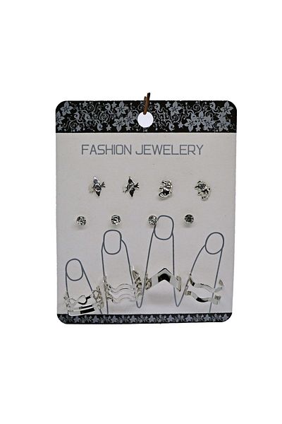 HEDİYEVİM Silver Color Combination Ring Earring Set