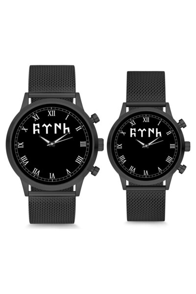 Kubbehan Sevgili Saati Siyah Romen Rakam Göktürk Türk Çift Kol Saati