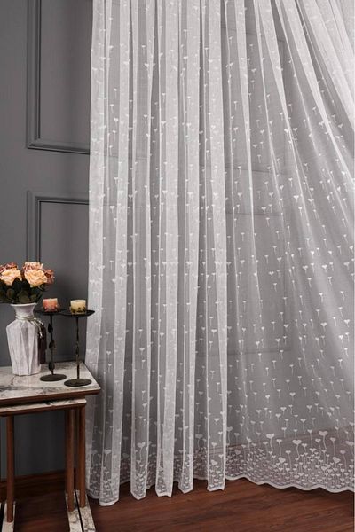 perdealemi Heart Pattern Knitted Tulle Curtain, 300x250cm, 1/2 Sparse Pleat