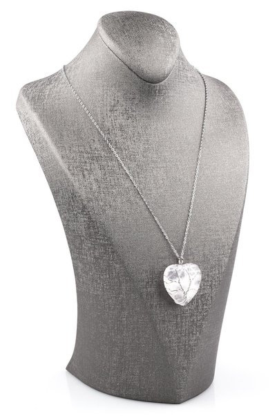 Alibaba Doğaltaş Unisex Crystal Quartz Natural Stone Wire Wrapped Heart Necklace