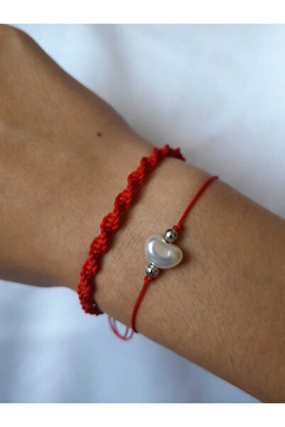 nascollection سوار أحمر مرصع باللؤلؤ مكون من قطعتين