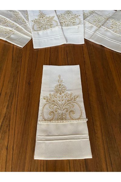 NURHAN HOME COLLECTION 6 Κομμάτια Κρεμ Χρώμα Κορδόνι Κεντημένο Κουτάλι