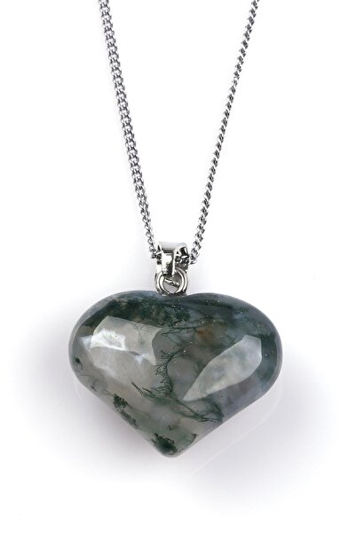 Alibaba Doğaltaş قلادة على شكل قلب من الحجر الطبيعي من العقيق الطحلب