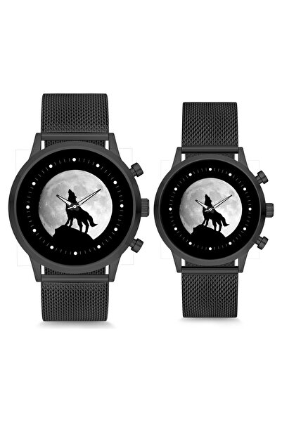Kubbehan Sevgili Saati Siyah Bozkurt Ay Çift Kol Saati