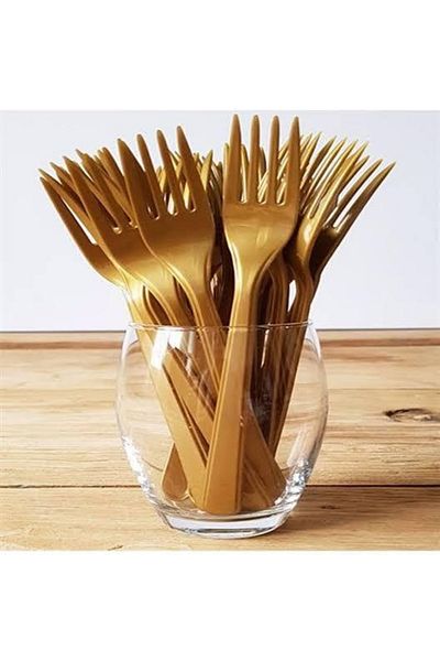 MERT AMBALAJ Golden Yellow Luxury 25 Piece Plastic Fork