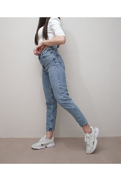 BROSERER Blue Mom Jeans Lycra High Waist Blue Snow Washed Mom Jeans Extra Comfortable