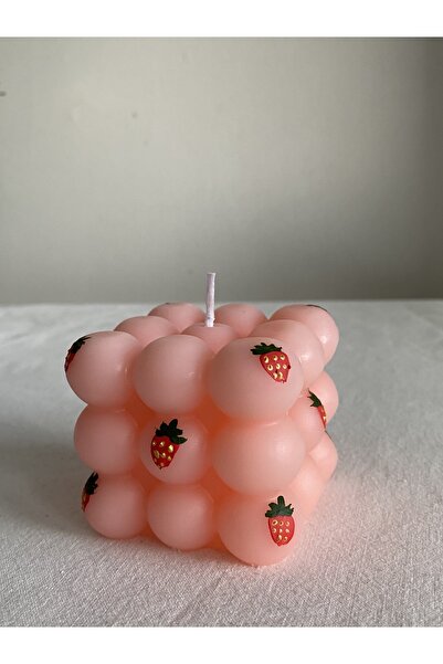 Lights Of Candle Çilek Desenli El Boyaması Bubble Mum