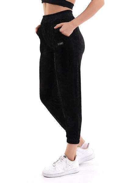 winmoda Pantaloni de sport Jogger negri din catifea