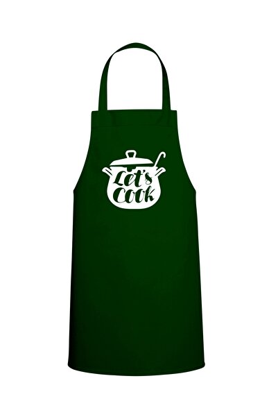 Tasarım Trend مريلة مطبخ مطبخ مطبوع عليها عبارة "Let's Cook" باللون الأخضر