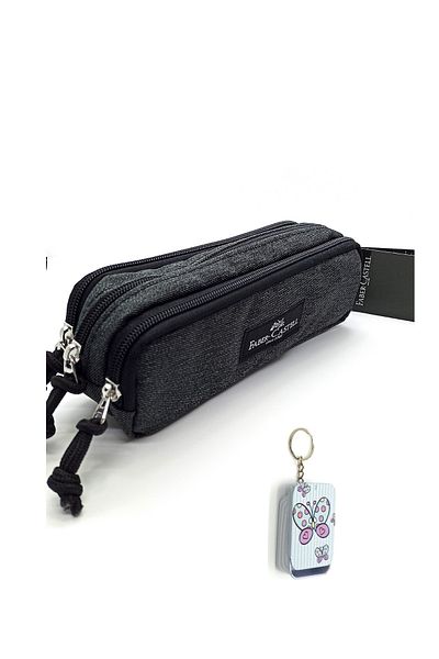 Faber Castell Pencil Case with 3 Eyes and Butterfly Keychain