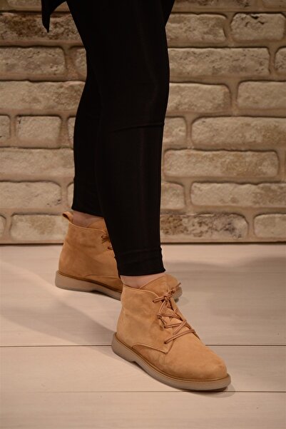 Isy Kadın Camel Süet Bağlı Haşpapi Düz Taban Bot&bootie