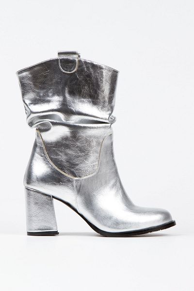 irmona Μποτάκι με τακούνι Rio Silver Metallic Imported Leather Bellows