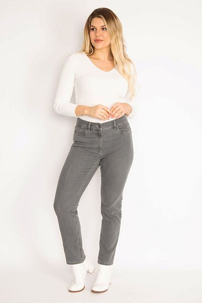 Şans Women's Large Size Gray 5 Pocket Jeans Trousers 65n35144