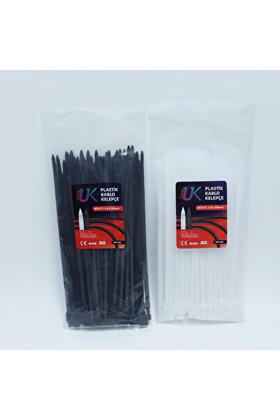 Siyah Plastik Kablo Bağı Plastik Kelepçe Cırt Klips 4.8x200mm 100 Adet