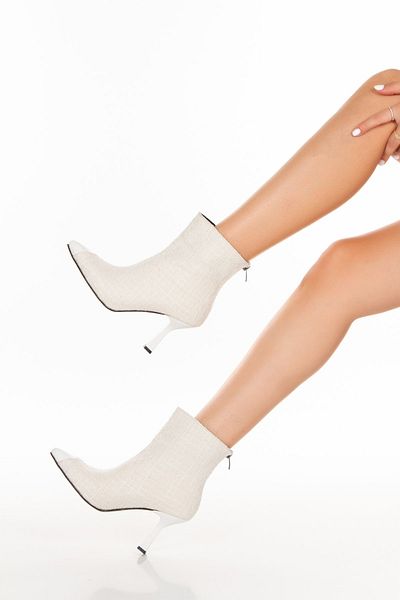irmona Leo White Women's Boots with White Leather Back Zipper Detail on the Front