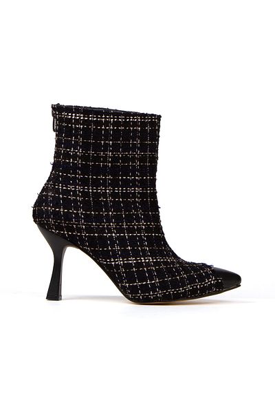 irmona Leo Black White Women's Boots with Black Leather Back Zipper Detail on the Front