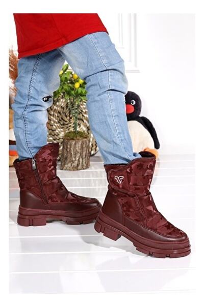 Minican Kız Çocuğu Kaymaz Ortopedik Taban Fermuarlı Içi Termal Kürklü Su Geçirmez Kar Botu