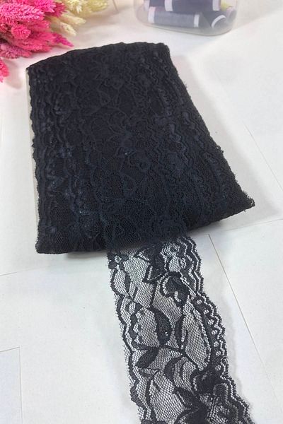 Hobigram Black Lycra Lace Trim Lace 5 Meters – Decorative Ribbon, Stylish Design, Women's Accessory – Deco