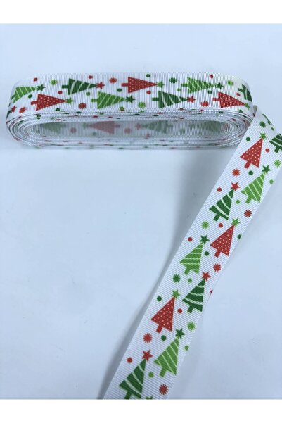 Genel Markalar Saç Toka Yapımı Çam Ağacı Desenli Yeşil Beyaz Yeniyıl Kurdeles...