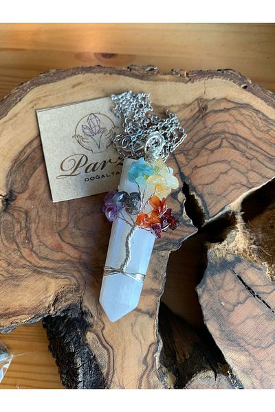 parze doğaltaş Tree of Life Selenite Necklace
