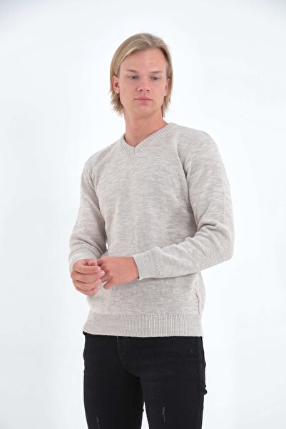KMKkombin Men's Elastic Wrist V-Neck Daily Knitwear Sweater