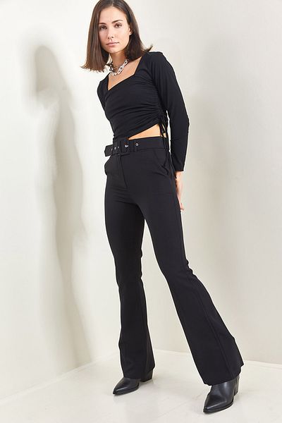 Bianco Lucci Women's Belted Flare Leg Trousers