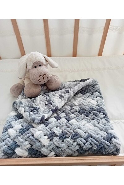 ZEYMİRA Pufy El Örgüsü Battaniye Bej Renk El Örgüsü Bebek Battaniyesi 100*85
