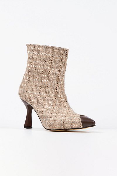 irmona Leo Beige Women's Boots with Brown Front and Back Zipper Detail