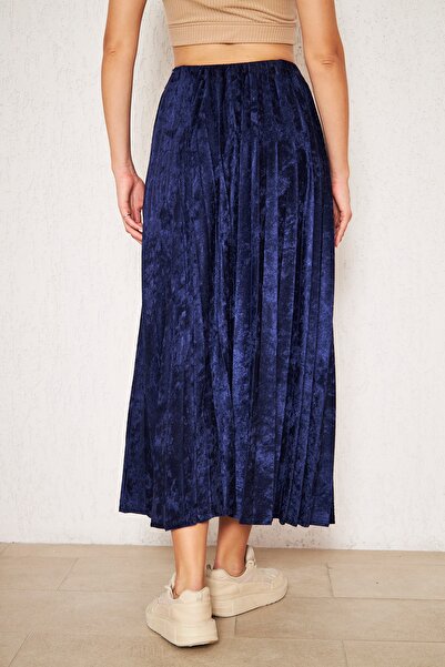 comstar Βελούδινη μακριά φούστα με γαλάζια γραμμή, βελούδινη φούστα, φούστα με φόδρα, μακριά φούστα