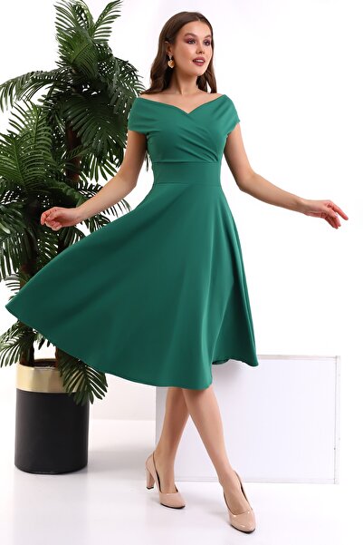 Fasmia Rochie verde cu gât barca F107