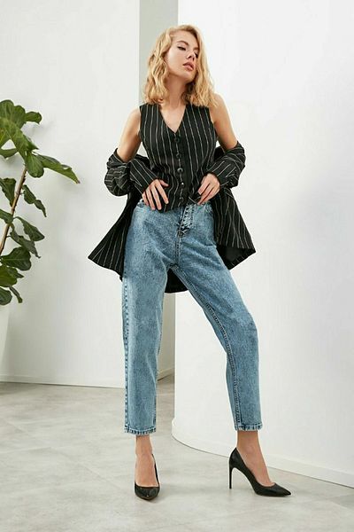 DRC trend Blugi cubanezi albastru deschis Snow Mom Jean