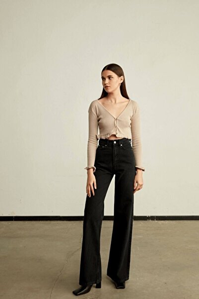 Ramrod Жіночі чорні джинси-палаццо з еластичною талією, широкими штанинами та...