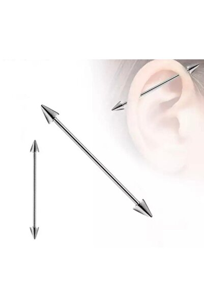 Jaida Moda Unisex Gri Sivri Spayk Model Cerrahi Çelik Industrial Köprü Piercing