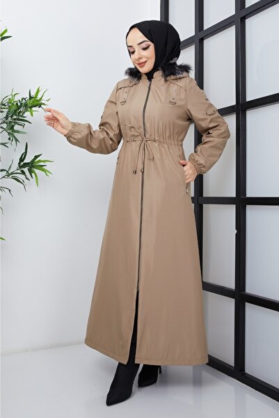 KMKkombin Seyit Special Γυναικείο Καπέλο με Ειδικό Σχέδιο Μπροστά, Εσωτερικά με Ενδυμασία Εντατικής Υφής, Παλτό Χιτζάμπ με Γούνα