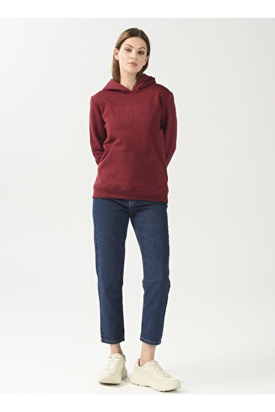 U.S. Polo Assn. Kapüşon Yaka Baskılı Kırmızı Kadın Sweatshırt Gızmo-sk022