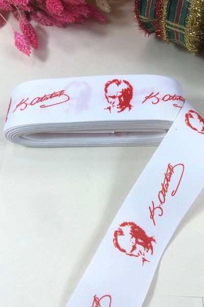 Hobigram Κόκκινο και λευκό φόντο Atatürk Signature Grosgrain Κορδέλα 1 μέτρο Τιμή – Κορδέλα, κομψό σχέδιο